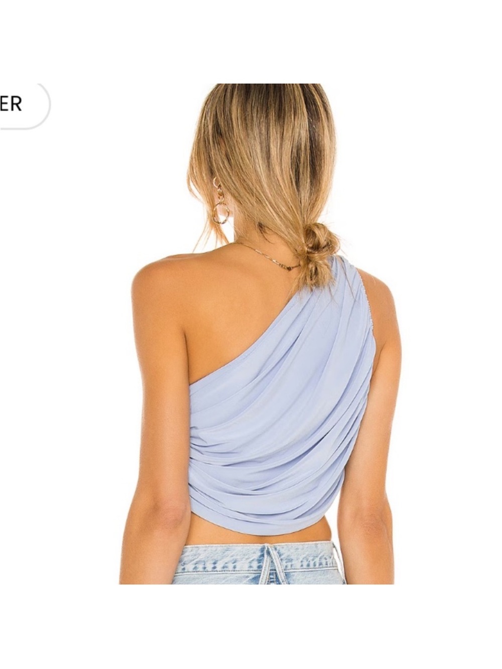 Norma Kamali Asymmetrical Ruched Crop Top - Pale Blue - Picture 2 of 4
